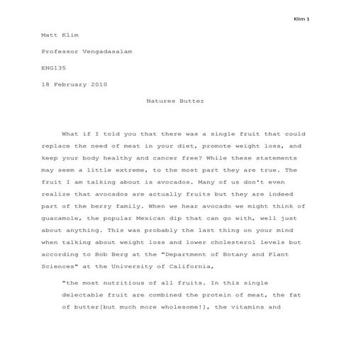 Matt Klim First Draft