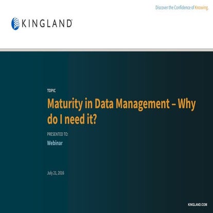 Maturity in Data Management - Why do I need it?
