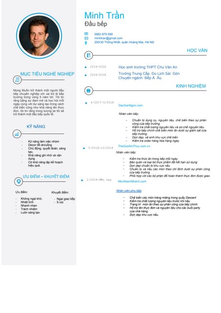 MẪU CV XIN VIỆC ĐẦU BẾP