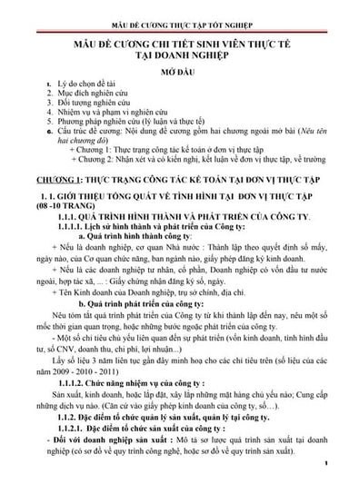 MẪU ĐỀ CƯƠNG THỰC TẬP TỐT NGHIỆP