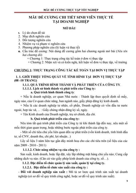 MẪU ĐỀ CƯƠNG THỰC TẬP TỐT NGHIỆP