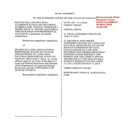 Mauna Kea Petition for Stay | PDF