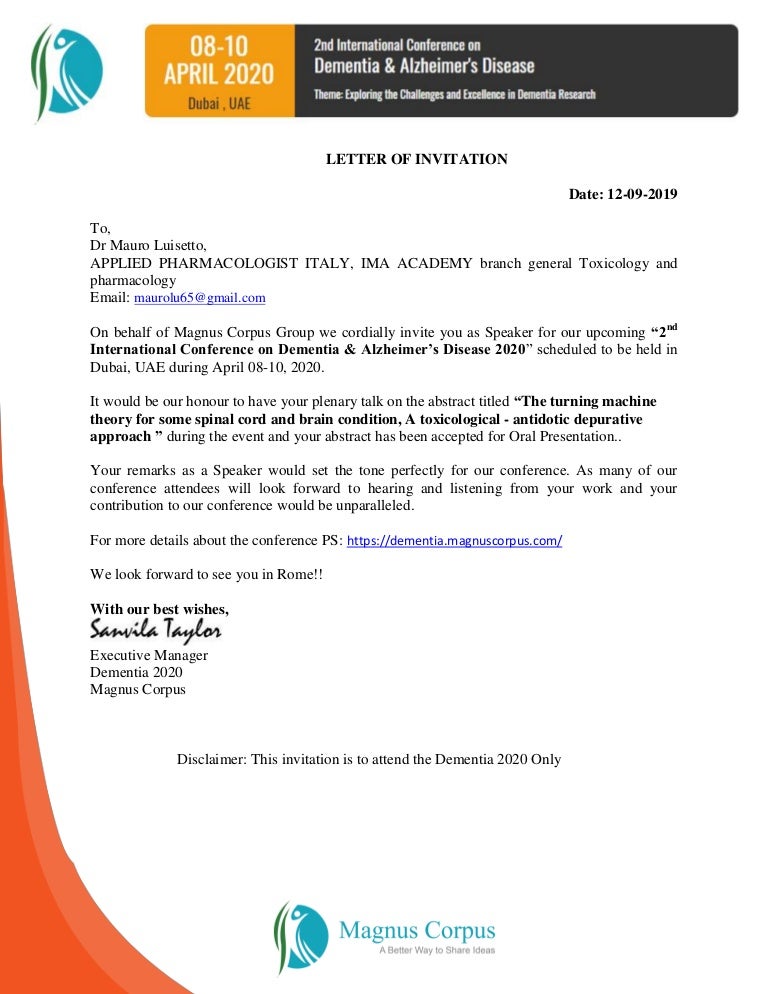 Mauro luisetto official invitation letter dementia 2020!
