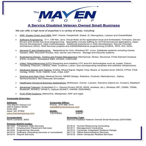 Maven Group Capabilities Statement  2011