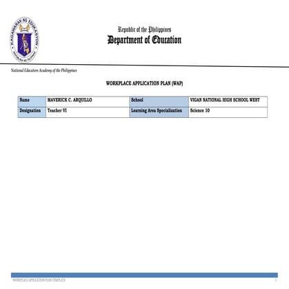 Workplace Application Plan for Enhancing Science Teaching in K to 10 ...