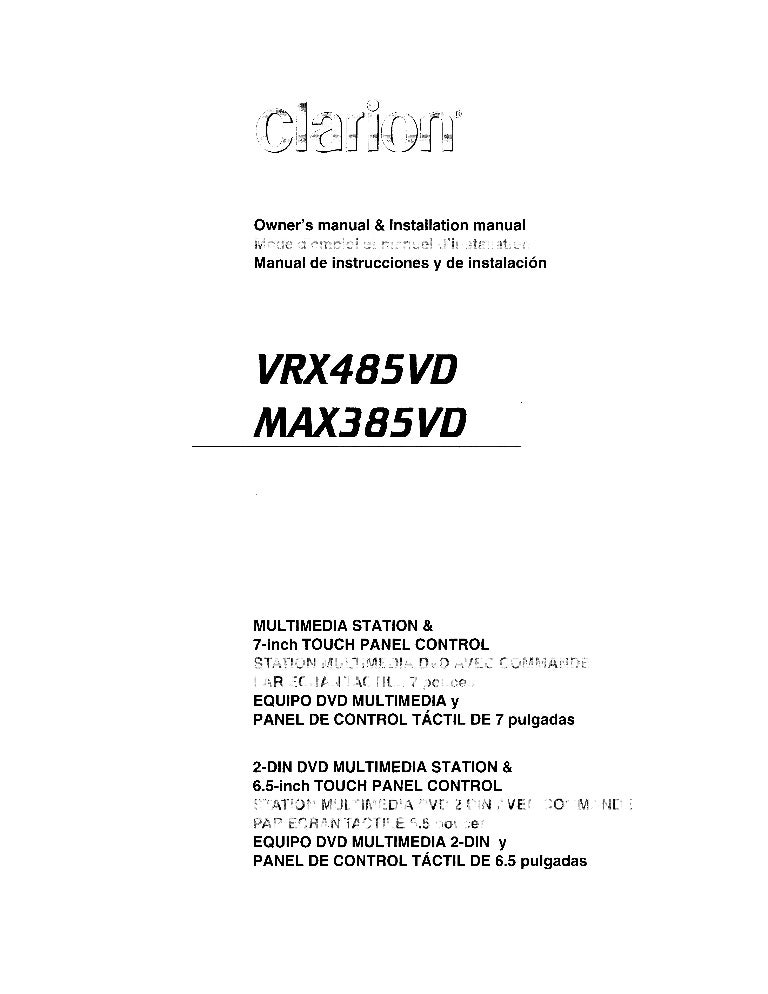 Clarion Max385vd user manual