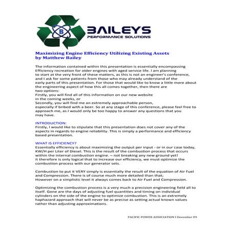 Maximizing Engine Efficiency Utilizing Existing Assets by Matthew Bailey