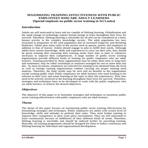 Maximising training effectiveness (Special emphasis on public sector training...