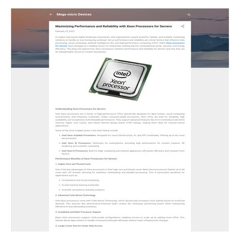 Maximizing Performance and Reliability with Xeon Processors for Servers
