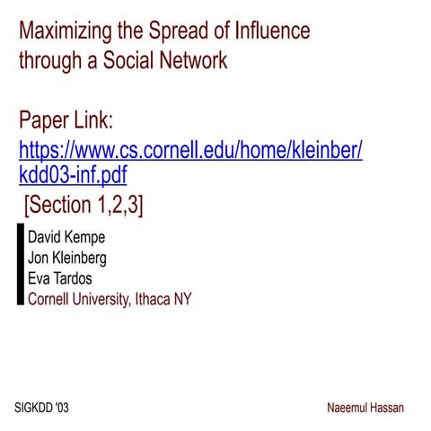 Maximizing the Spread of Influence through a Social Network (1).pptx