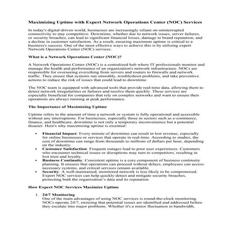 Network Operation Center Best Practices | PDF