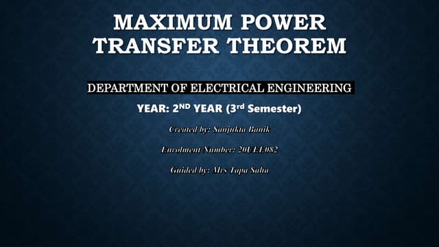 Maximum Power Transfer Theorem