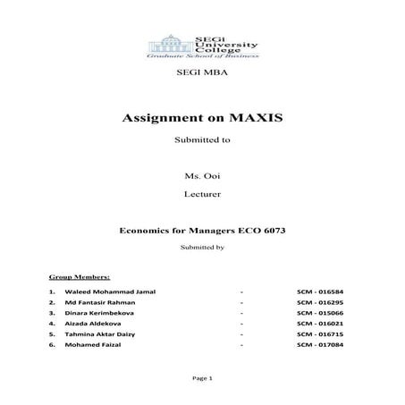 Maxis economonics assignment