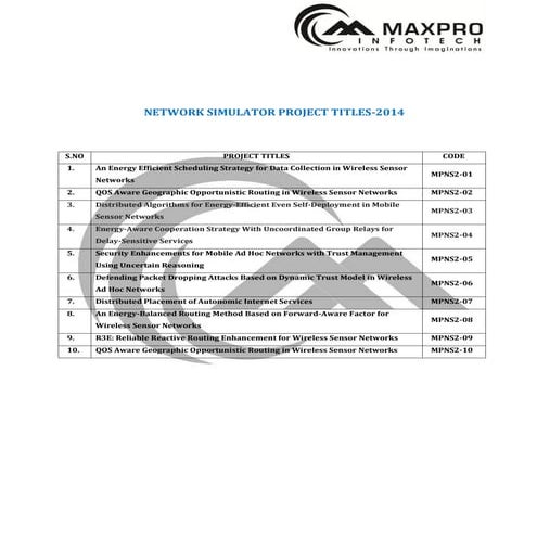Maxpro infotech network simulator project titles 2014