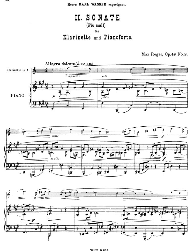 Max reger sonate pour et piano op. 49 no2 (piano)