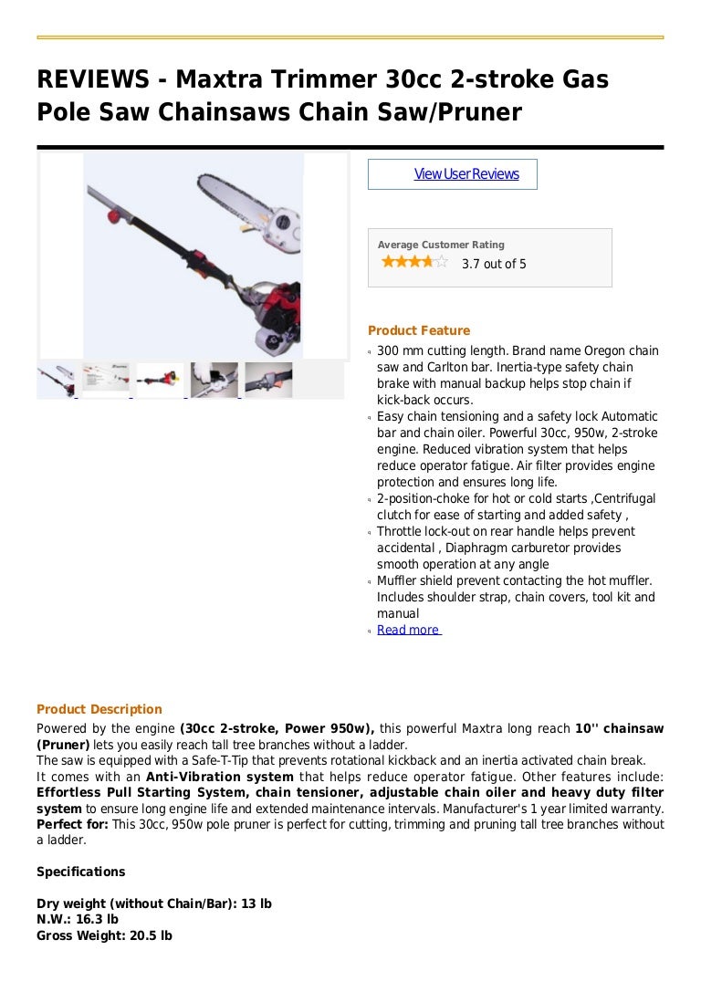 Maxtra trimmer 30cc 2 stroke gas pole 