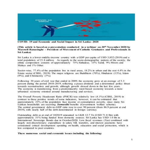 Covid 19-n Impact on Sri Lanka's economy and society