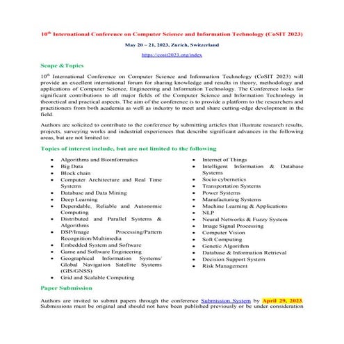 10th International Conference on Computer Science and Information Technology ...