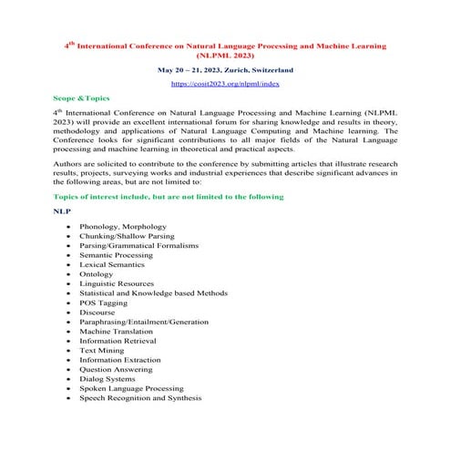 4 th International Conference on Natural Language Processing and Machine Lear...