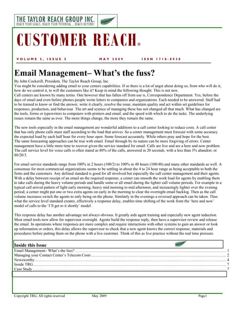 Customer Reach&lt;sup>®&lt;/sup> May 2009