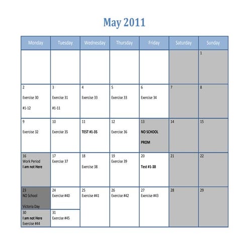May 2011 schedule