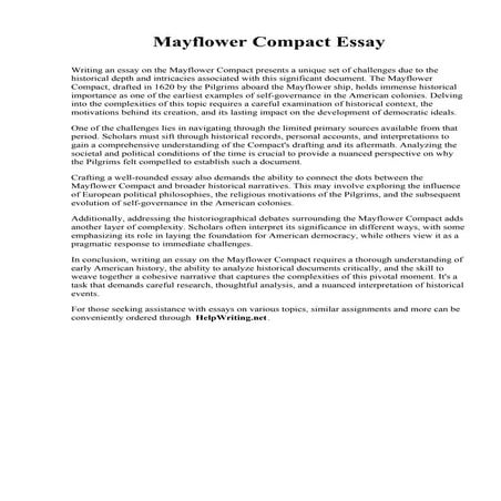 Mayflower Compact Essay. Ancilla Domini College