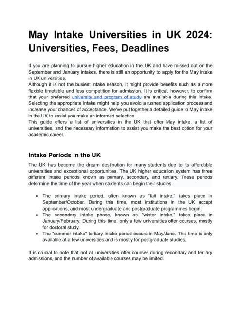May Intake Universities In Uk 2024 Universities Fees Deadlines Pdf May Intake Universities In Uk 2024 Universities Fees Deadlines Pdf