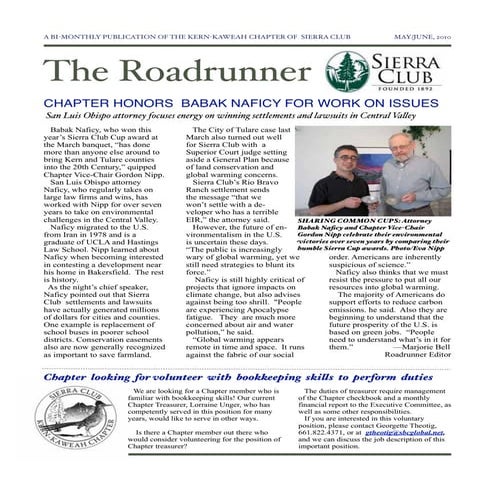 May-June 2010 Roadrunner Newsletter, Kern-Kaweah Sierrra Club