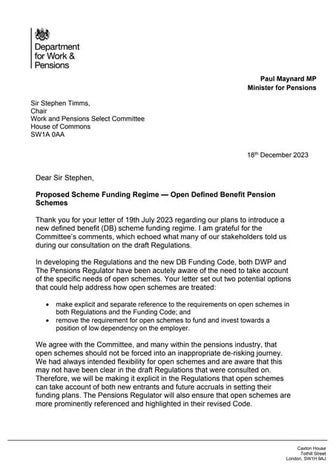 Paul Maynard , the Pensions Minister spells out his intent  on open DB schemes