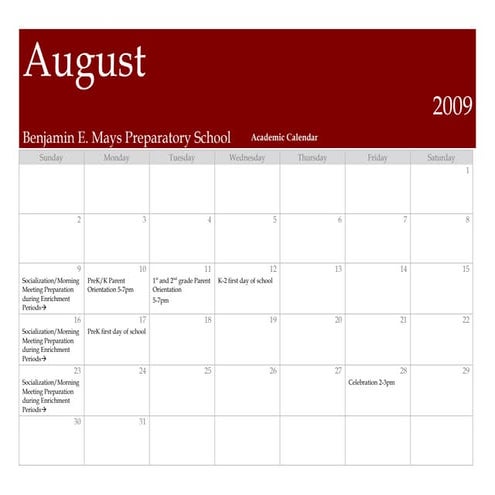 Mays prep master calendar 2009 2010