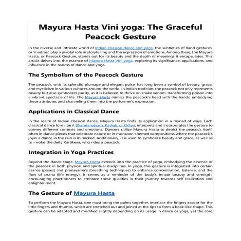 Mayura Hasta Vini yoga- The Graceful Peacock Gesture