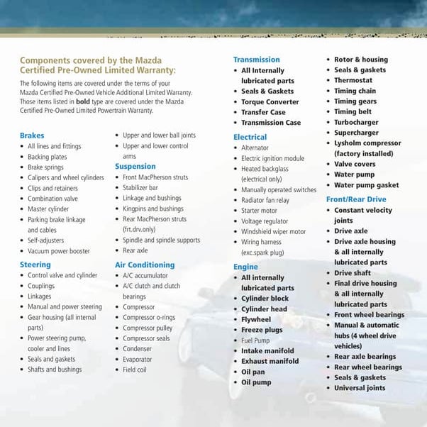 Mazda Cpo Warranty Components Cardinale Way