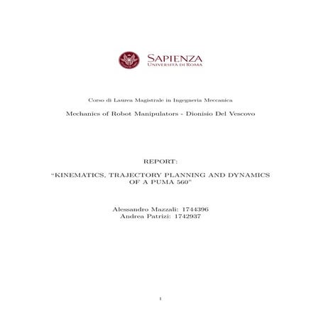 KINEMATICS, TRAJECTORY PLANNING AND DYNAMICS OF A PUMA 560 - Mazzali A., Patr...