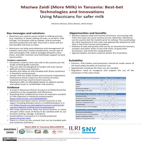 Maziwa Zaidi (More Milk) in Tanzania―Best-bet technologies and innovations: U...