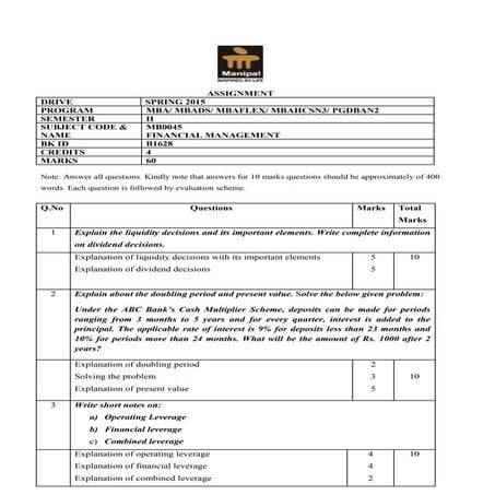 SMU MBA SEM 2 SPRING 2015 SOLVED ASSIGNMENTS