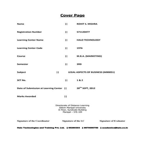Mb0051 “legal aspects of business  answer