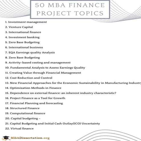 MBA Finance Project Topics