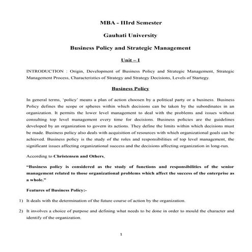 Mba iii (business policy and strategic analysis)