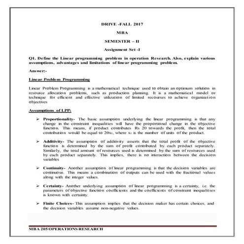 SMU DRIVE FALL 2017 MBA 205 – Operation research solved free assignment  