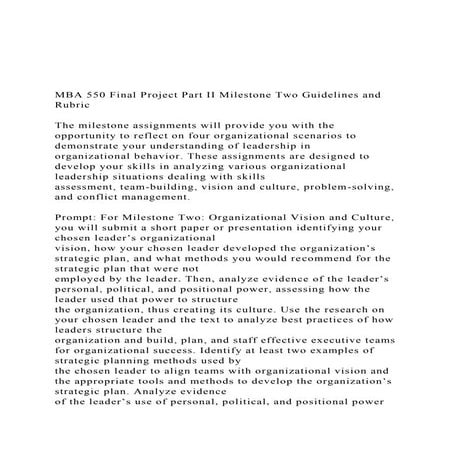 MBA 550 Final Project Part II Milestone Two Guidelines and R.docx