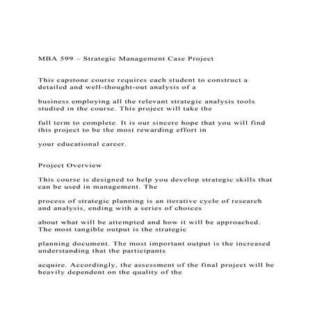 MBA 599 – Strategic Management Case Project  This capsto.docx