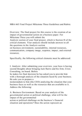 MBA 665 Final Project Milestone Three Guidelines and Rubric .docx