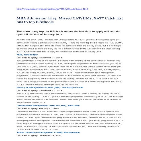 MBA Admission 2014: Missed CAT/IIMs, XAT? Catch last bus to top B Schools