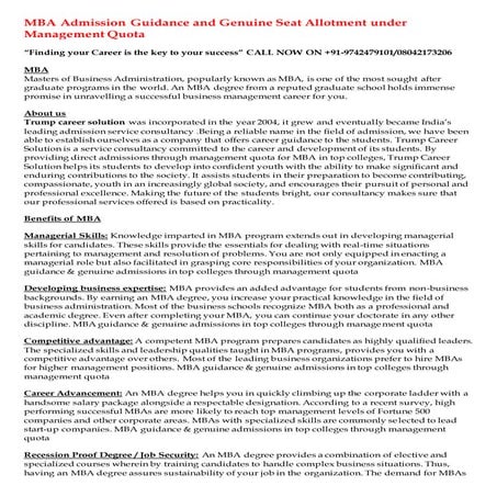 Mba admission guidance and genuine seat allotment under management quota