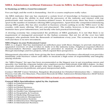 Mba admissions without entrance exam to mba in rural management