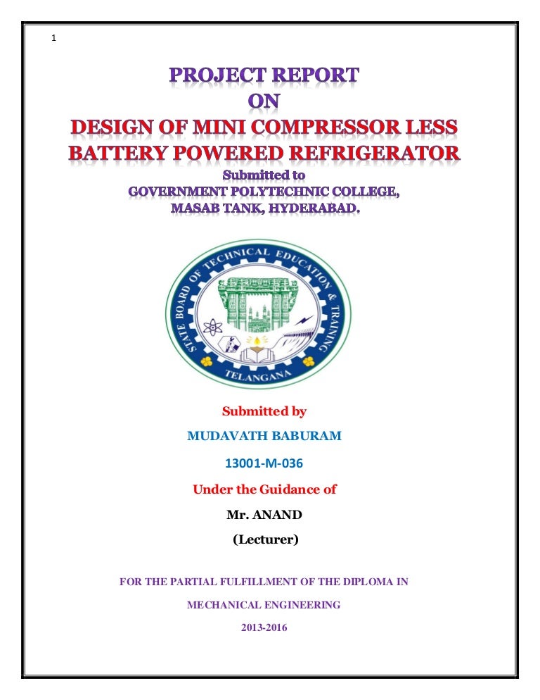 Project Report On Peltier Refrigerator