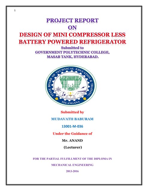 PROJECT REPORT ON PELTIER REFRIGERATOR