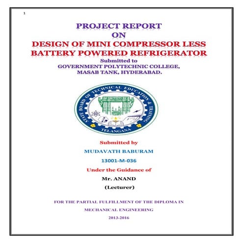 PROJECT REPORT ON PELTIER REFRIGERATOR