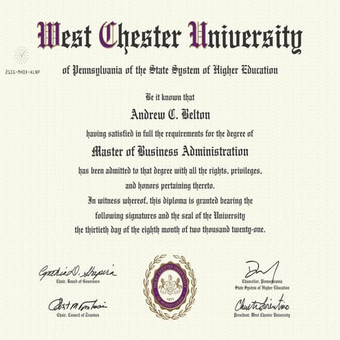 Andrew C. Belton, MBA Diploma from West Chester University of PA | PDF