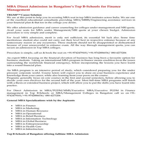 direct MBA admission in bangalores top b schools for finance management